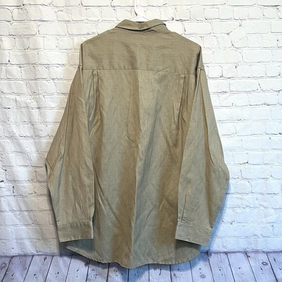 Preswick & Moore Button Up Dress Shirt Mens Sz XL Khaki Linen Blend Corp Church - Picture 5 of 9